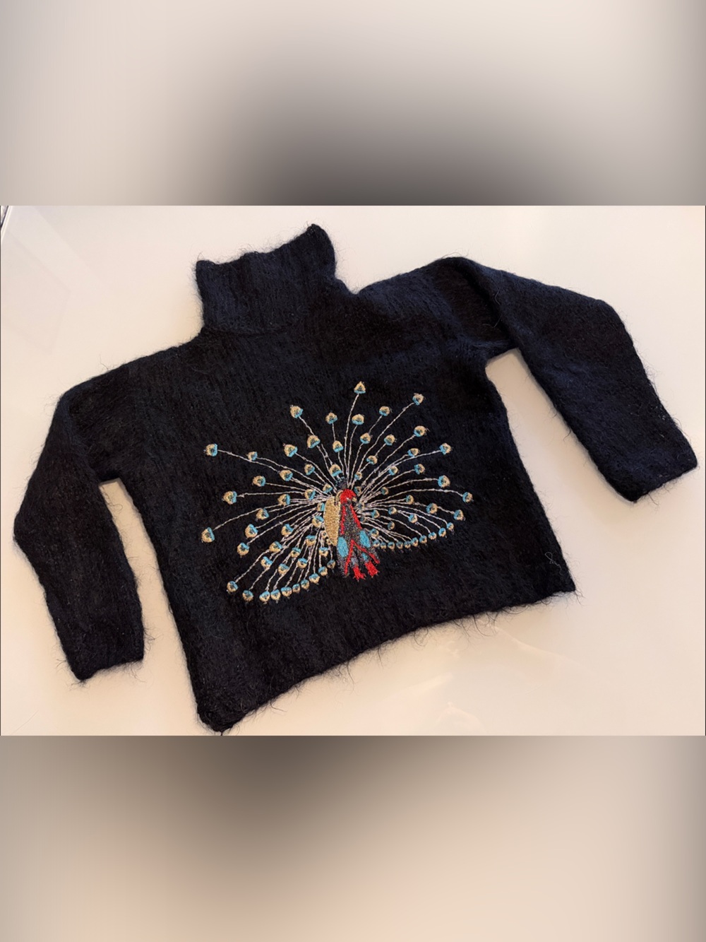 Vintage Eaton Embroidered Mohair-Blend Turtleneck Sweater - M